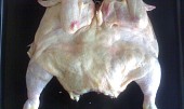 Čabajkové nadívané kuře, rozpůlené kuře dutinou dolů