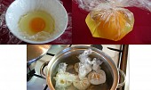 Ryba na bramborovém pyré s omáčkou (způsob vaření vejce bez skořápky)