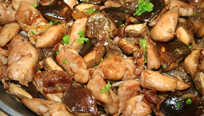 Tortilla se šťavnatým kuřecím masem a hříbky