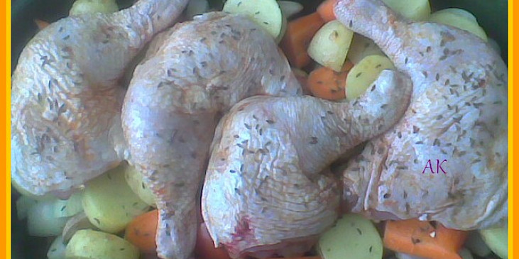 Tuniské kuře z jižních Čech (nebylo celé kuře,jen nohy,ale chutnalo stejně:-))