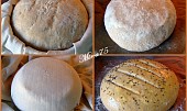 Domácí kmínový chleba, Vykynuté těsto + vyklopené na plechu z mísy + před pečením