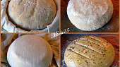 Domácí kmínový chleba, Vykynuté těsto + vyklopené na plechu z mísy + před pečením