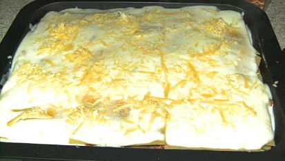 Lasagne s mletým masem a žampiony, před pečením