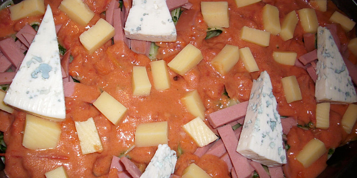 Zapečené špenátové těstoviny s rajčaty a sýrem