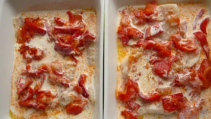 Zapečený pangasius s lečem a smetanou
