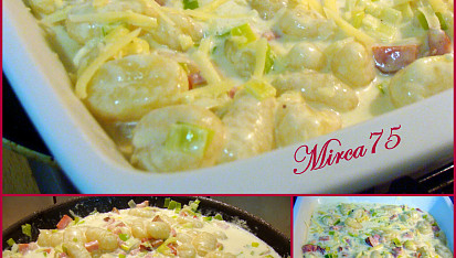 Gnocchi zapečené se smetanou, pórkem a anglickou slaninou, Příprava