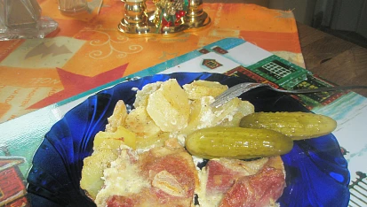 Uzená krkovice zapečená, a výsledok