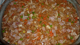Zapečené těstovinové kuřecí "rizoto"