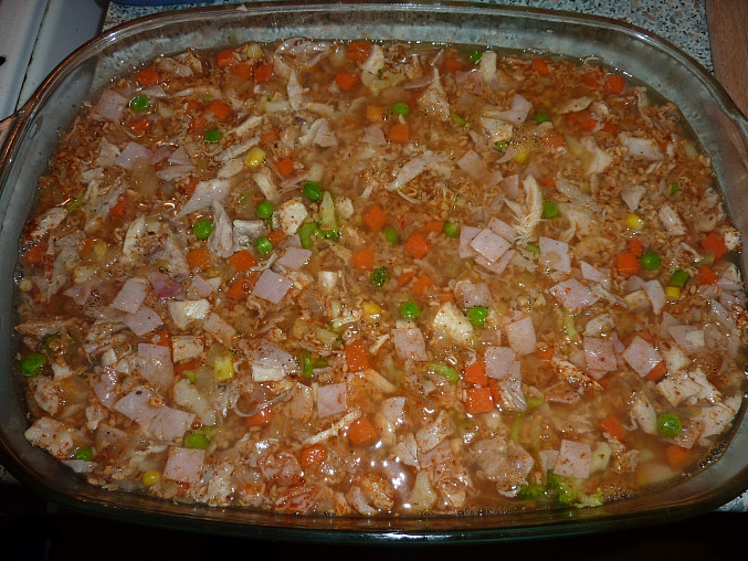 Zapečené těstovinové kuřecí "rizoto", před pečením