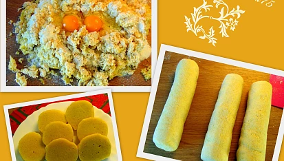 Moje bramborové knedlíky, Připravené suroviny + knedlíky před uvařením + hotové knedlíky
