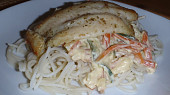 Zeleninové provázky s pangasem (Většinou jako přílohu dělám tagliatelle, ale se špagetkama také výborné!)