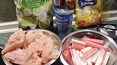 Kuřecí řízky  v marinádě s jogurtem, se sýrem a s krabími tyčinkami
