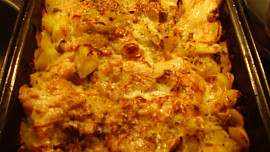 Zapečené brambory s hlívou ústřičnou a s mletým masem