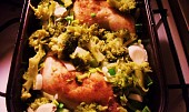 Zelené kuřátko pečené se zázvorem, pak dáme brokolici s česnekem...