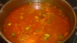 Jarní barevný, paprikový perkelt s vepřovým masem a s buharskou zeleninou - Ljutenica