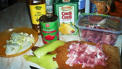 Kuskus s pleckem a zeleninou, ingredience...