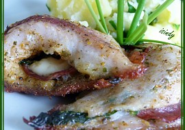 Pangas s medvědím česnekem, salámem a nivou