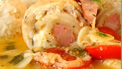 Pangasius rolky s moravskou klobásou a špekem