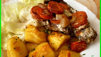 Krkovice na skořici, s opečeným bramborem