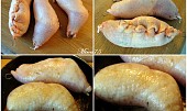 Kuřecí stehna na šalvěji, plněná chorizem  a bazalkou, Příprava 1 - sepnutí masa + opékání na pánvi
