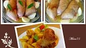 Kuřecí stehna na šalvěji, plněná chorizem  a bazalkou, Příprava 2 - maso před a v průběhu pečení + hotový pokrm