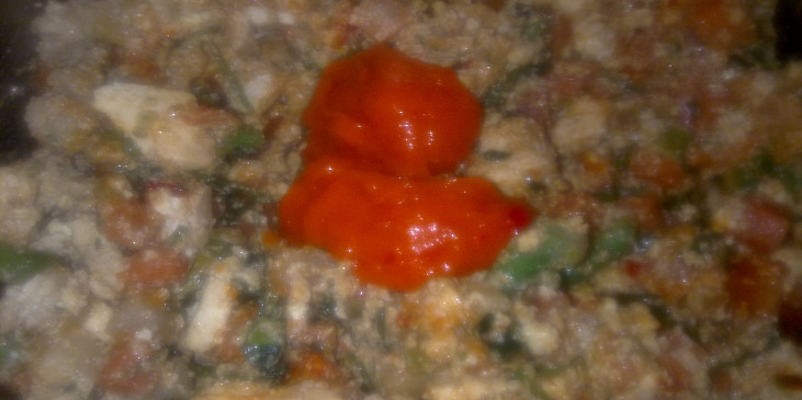 Barevné, křehké  tofu s paprikovou pastou a zeleninou