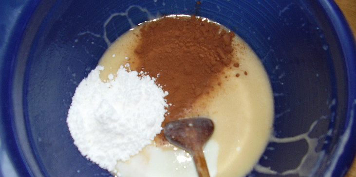 Mramorová bábovka supr a jednoduchá (do zbytku přidáno kakao, cukr a mléko)
