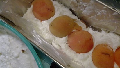 Chlazený a osvěžující zákusek s malinama a s meruňkami