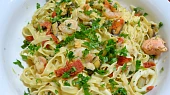 Chobotnice, krevety, mušle, kalamari na spagetach