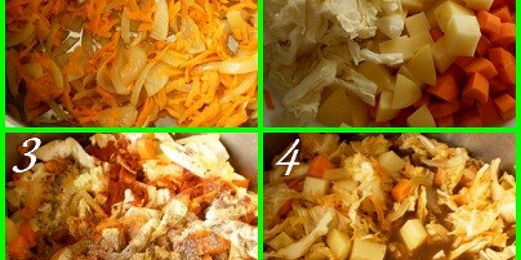 1.orestujeme cibuli a mrkev2.přidáme zeleninu3.přidáme koření4.zalijeme a vaříme 