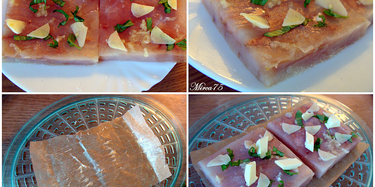 Ryba (filé) s česneko - bazalkovou chutí, zeleninovou přílohou  a dresinkem - parní hrnec (Postup)