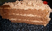 Čokoládový dort s pařížskou šlehačkou a s čokoládovým  krémem (nakrojený kousek)
