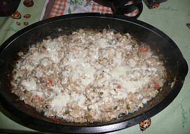 Zapečené houbové rizoto s kuřecím masem