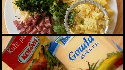 Zapečené brambory v mikrovlnné troubě, část použitých surovin