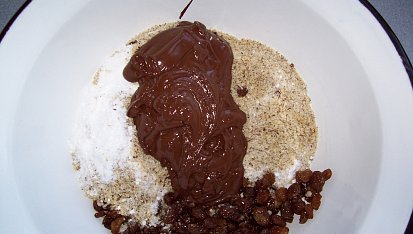 Čoko - rozinkové  kuličky  - nepečené, polotovar  v míse  :-)