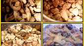 Kuřecí pohlazení v zakysance, na cibulce a česneku podusíme žampiony,na tuku orestujeme maso,podlijeme vínem a až je měkké,smícháme s podušenými žampiony.Pak přidáme smetanu a 5min.provaříme.Podáváme posypané h