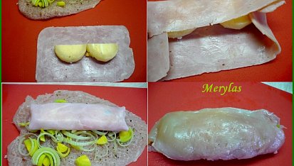 Dietní kuřecí rolka se šunkou, pórkem a tvarůžkem