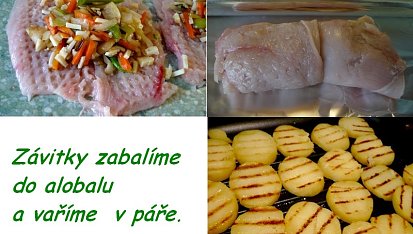 Kuřecí roládky plněné čínskou zeleninou  s opékanými brambory