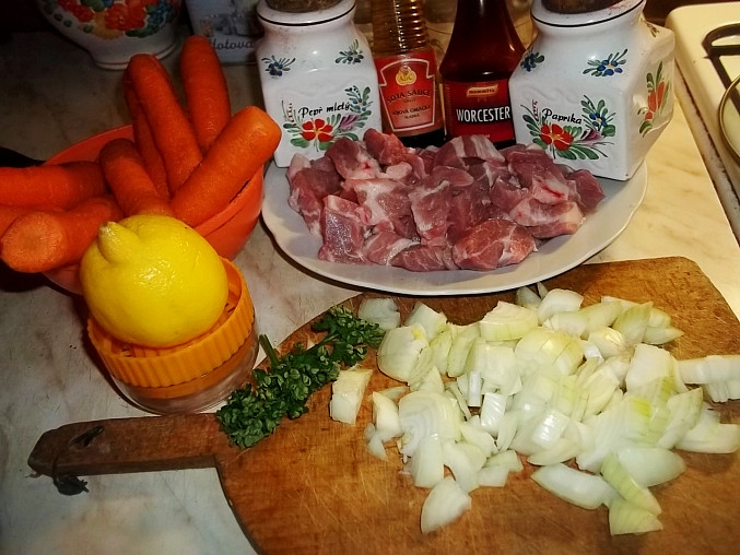 Marinované vepřové s mrkví, ingredience...