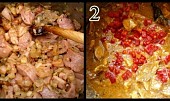 "Kouličkový" gulášek, 1.přidáme maso,orestujeme a vydusíme tekutinu2.přidáme ml.papriku,krém,zásmažku a 10minut dusíme,poté dáme zbytek surovin a ještě 5minut dovaříme