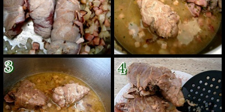 1.na orestované slanině,cibuli a zázvoru zatáhneme maso2.podlijeme vodou+bujón a vaříme 10minut3-4hotové maso vytáhneme i s hustou částí