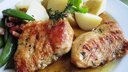 Krůtí plátky na tymiánu se sladkým hráškem, Krůtí plátky na tymiánu se sladkým hráškem