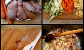 Pikantní "býčí" delikatesa se šťouchanými bramborami, část použitých surovin+postup