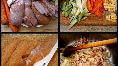 Pikantní "býčí" delikatesa se šťouchanými bramborami, část použitých surovin+postup