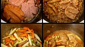 Pikantní "býčí" delikatesa se šťouchanými bramborami, maso necháme zatáhnout,tekutinu vydusíme,přidáme zeleninu,podlijeme vímem a 10minut dusíme