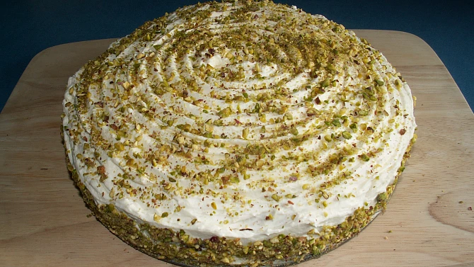 Pistáciový dort s mascarpone krémem