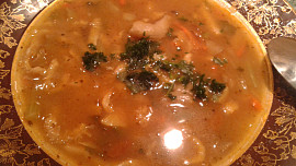 Polévka z  hlívy ústřičné, drštek a  zeleniny