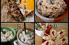 1.druhá verze s přidáním zbytku náplně,2.obě pomazánky,3.druhá verze
