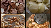 Šťavnatá všehochuť aneb"co lednice dala", část použitých surovin+maso v marinádě+postup práce