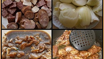 Šťavnatá všehochuť aneb"co lednice dala", část použitých surovin+maso v marinádě+postup práce